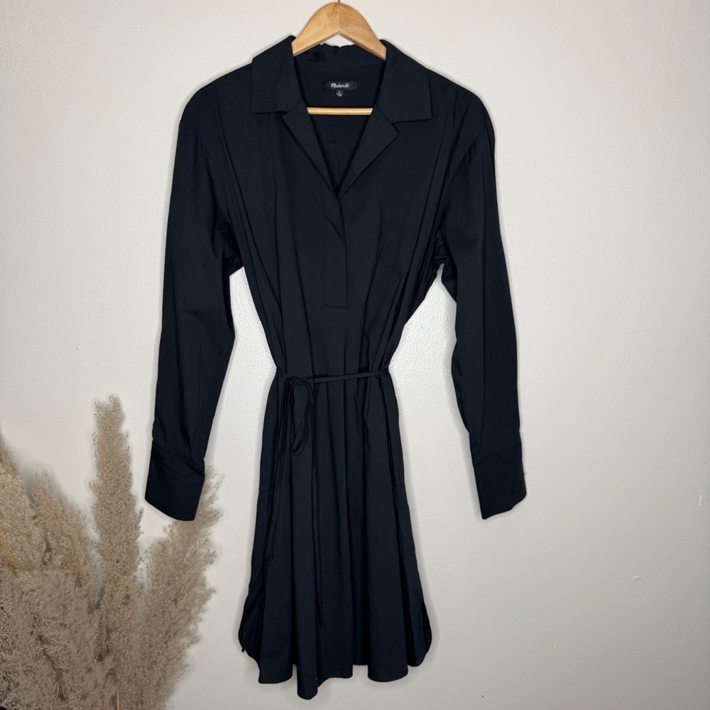 Madewell | Cotton Blend Black Belted Shirt Dress, large